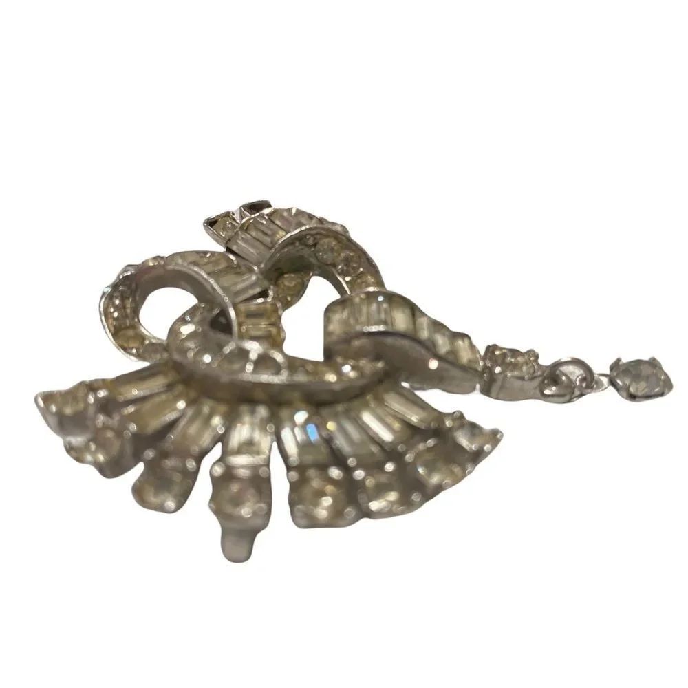 Vintage 1940’s Reinad Art Deco Clear Baguette And Round Rhinestone Brooch - Picture 9 of 10